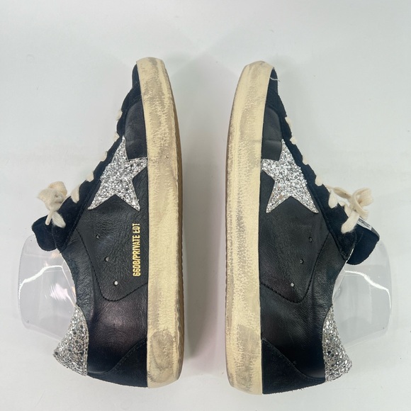 Golden Goose Low Top Super-Star Sneakers Black With Silver Glitter Star 38 or 8 - Picture 6 of 10